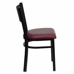 HERCULES Series Black Grid Back Metal Restaurant Chair - Burgundy Vinyl Seat - XU-DG-60115-GRD-BURV-GG