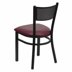 HERCULES Series Black Grid Back Metal Restaurant Chair - Burgundy Vinyl Seat - XU-DG-60115-GRD-BURV-GG