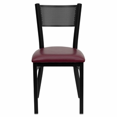 HERCULES Series Black Grid Back Metal Restaurant Chair - Burgundy Vinyl Seat - XU-DG-60115-GRD-BURV-GG