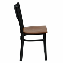HERCULES Series Black Grid Back Metal Restaurant Chair - Cherry Wood Seat - XU-DG-60115-GRD-CHYW-GG