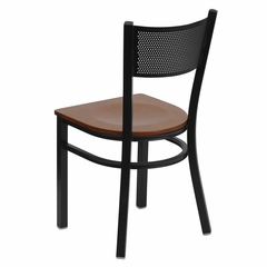 HERCULES Series Black Grid Back Metal Restaurant Chair - Cherry Wood Seat - XU-DG-60115-GRD-CHYW-GG