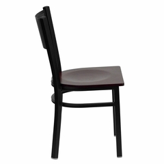 HERCULES Series Black Grid Back Metal Restaurant Chair - Mahogany Wood Seat - XU-DG-60115-GRD-MAHW-GG