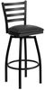 HERCULES Series Black Ladder Back Swivel Metal Bar Stool - Black Vinyl Seat  - XU-6F8B-LADSWVL-BLKV-GG
