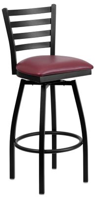 HERCULES Series Black Ladder Back Swivel Metal Bar Stool - Burgundy Vinyl Seat  - XU-6F8B-LADSWVL-BURV-GG