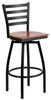 HERCULES Series Black Ladder Back Swivel Metal Bar Stool - Cherry Wood Seat  - XU-6F8B-LADSWVL-CHYW-GG