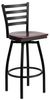 HERCULES Series Black Ladder Back Swivel Metal Bar Stool - Mahogany Wood Seat  - XU-6F8B-LADSWVL-MAHW-GG
