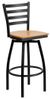 HERCULES Series Black Ladder Back Swivel Metal Bar Stool - Natural Wood Seat  - XU-6F8B-LADSWVL-NATW-GG