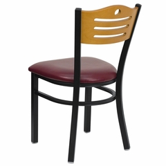 HERCULES Series Black Slat Back Metal Restaurant Chair - Natural Wood Back, Burgundy Vinyl Seat - XU-DG-6G7B-SLAT-BURV-GG