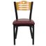 HERCULES Series Black Slat Back Metal Restaurant Chair - Natural Wood Back, Burgundy Vinyl Seat - XU-DG-6G7B-SLAT-BURV-GG