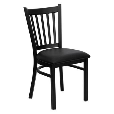 HERCULES Series Black Vertical Back Metal Restaurant Chair - Black Vinyl Seat - XU-DG-6Q2B-VRT-BLKV-GG