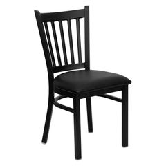 HERCULES Series Black Vertical Back Metal Restaurant Chair - Black Vinyl Seat - XU-DG-6Q2B-VRT-BLKV-GG