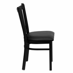 HERCULES Series Black Vertical Back Metal Restaurant Chair - Black Vinyl Seat - XU-DG-6Q2B-VRT-BLKV-GG