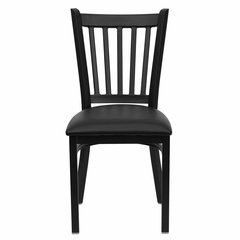 HERCULES Series Black Vertical Back Metal Restaurant Chair - Black Vinyl Seat - XU-DG-6Q2B-VRT-BLKV-GG