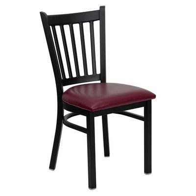 HERCULES Series Black Vertical Back Metal Restaurant Chair - Burgundy Vinyl Seat - XU-DG-6Q2B-VRT-BURV-GG