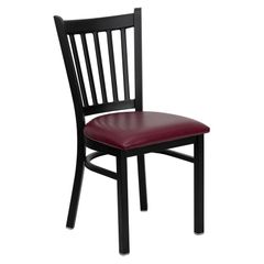 HERCULES Series Black Vertical Back Metal Restaurant Chair - Burgundy Vinyl Seat - XU-DG-6Q2B-VRT-BURV-GG