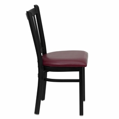 HERCULES Series Black Vertical Back Metal Restaurant Chair - Burgundy Vinyl Seat - XU-DG-6Q2B-VRT-BURV-GG