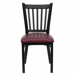 HERCULES Series Black Vertical Back Metal Restaurant Chair - Burgundy Vinyl Seat - XU-DG-6Q2B-VRT-BURV-GG