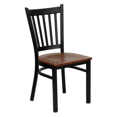 HERCULES Series Black Vertical Back Metal Restaurant Chair - Cherry Wood Seat - XU-DG-6Q2B-VRT-CHYW-GG