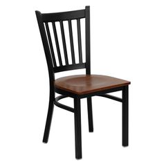 HERCULES Series Black Vertical Back Metal Restaurant Chair - Cherry Wood Seat - XU-DG-6Q2B-VRT-CHYW-GG
