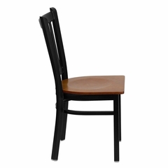 HERCULES Series Black Vertical Back Metal Restaurant Chair - Cherry Wood Seat - XU-DG-6Q2B-VRT-CHYW-GG
