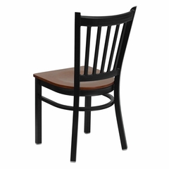 HERCULES Series Black Vertical Back Metal Restaurant Chair - Cherry Wood Seat - XU-DG-6Q2B-VRT-CHYW-GG