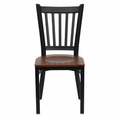 HERCULES Series Black Vertical Back Metal Restaurant Chair - Cherry Wood Seat - XU-DG-6Q2B-VRT-CHYW-GG