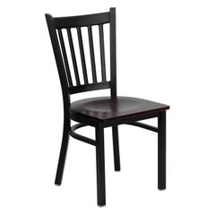 HERCULES Series Black Vertical Back Metal Restaurant Chair - Mahogany Wood Seat - XU-DG-6Q2B-VRT-MAHW-GG
