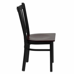 HERCULES Series Black Vertical Back Metal Restaurant Chair - Mahogany Wood Seat - XU-DG-6Q2B-VRT-MAHW-GG