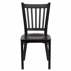 HERCULES Series Black Vertical Back Metal Restaurant Chair - Mahogany Wood Seat - XU-DG-6Q2B-VRT-MAHW-GG