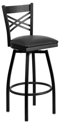 HERCULES Series Black ''X'' Back Swivel Metal Bar Stool - Black Vinyl Seat  - XU-6F8B-XSWVL-BLKV-GG