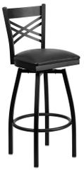 HERCULES Series Black ''X'' Back Swivel Metal Bar Stool - Black Vinyl Seat  - XU-6F8B-XSWVL-BLKV-GG