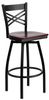 HERCULES Series Black ''X'' Back Swivel Metal Bar Stool - Mahogany Wood Seat  - XU-6F8B-XSWVL-MAHW-GG