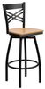 HERCULES Series Black ''X'' Back Swivel Metal Bar Stool - Natural Wood Seat  - XU-6F8B-XSWVL-NATW-GG