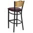 HERCULES Slat Back Black Metal Bar Stool with Burgundy Vinyl Seat and Natural Wood Back - XU-DG-6H3B-SLAT-BAR-BURV-GG