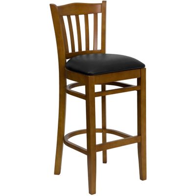 HERCULES Vertical Slat Back Cherry Wood Bar Stool with Black Vinyl Seat - XU-DGW0008BARVRT-CHY-BLKV-GG