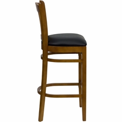 HERCULES Vertical Slat Back Cherry Wood Bar Stool with Black Vinyl Seat - XU-DGW0008BARVRT-CHY-BLKV-GG