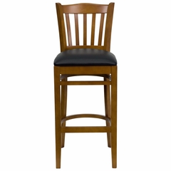 HERCULES Vertical Slat Back Cherry Wood Bar Stool with Black Vinyl Seat - XU-DGW0008BARVRT-CHY-BLKV-GG