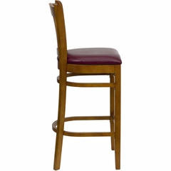 HERCULES Vertical Slat Back Cherry Wood Bar Stool with Burgundy Vinyl Seat - XU-DGW0008BARVRT-CHY-BURV-GG