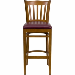 HERCULES Vertical Slat Back Cherry Wood Bar Stool with Burgundy Vinyl Seat - XU-DGW0008BARVRT-CHY-BURV-GG