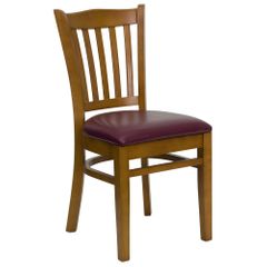 HERCULES Vertical Slat Back Cherry Wood Chair with Burgundy Vinyl Seat - XU-DGW0008VRT-CHY-BURV-GG