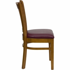 HERCULES Vertical Slat Back Cherry Wood Chair with Burgundy Vinyl Seat - XU-DGW0008VRT-CHY-BURV-GG