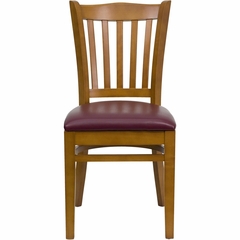 HERCULES Vertical Slat Back Cherry Wood Chair with Burgundy Vinyl Seat - XU-DGW0008VRT-CHY-BURV-GG
