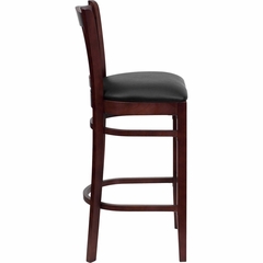 HERCULES Vertical Slat Back Mahogany Wood Bar Stool with Black Vinyl Seat - XU-DGW0008BARVRT-MAH-BLKV-GG