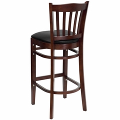 HERCULES Vertical Slat Back Mahogany Wood Bar Stool with Black Vinyl Seat - XU-DGW0008BARVRT-MAH-BLKV-GG