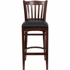 HERCULES Vertical Slat Back Mahogany Wood Bar Stool with Black Vinyl Seat - XU-DGW0008BARVRT-MAH-BLKV-GG