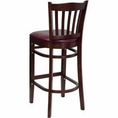 HERCULES Vertical Slat Back Mahogany Wood Bar Stool with Burgundy Vinyl Seat - XU-DGW0008BARVRT-MAH-BURV-GG