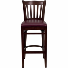 HERCULES Vertical Slat Back Mahogany Wood Bar Stool with Burgundy Vinyl Seat - XU-DGW0008BARVRT-MAH-BURV-GG