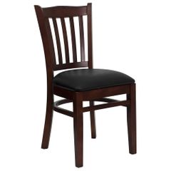 HERCULES Vertical Slat Back Mahogany Wood Chair with Black Vinyl Seat - XU-DGW0008VRT-MAH-BLKV-GG