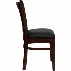 HERCULES Vertical Slat Back Mahogany Wood Chair with Black Vinyl Seat - XU-DGW0008VRT-MAH-BLKV-GG