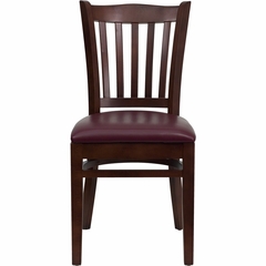HERCULES Vertical Slat Back Mahogany Wood Chair with Burgundy Vinyl Seat - XU-DGW0008VRT-MAH-BURV-GG